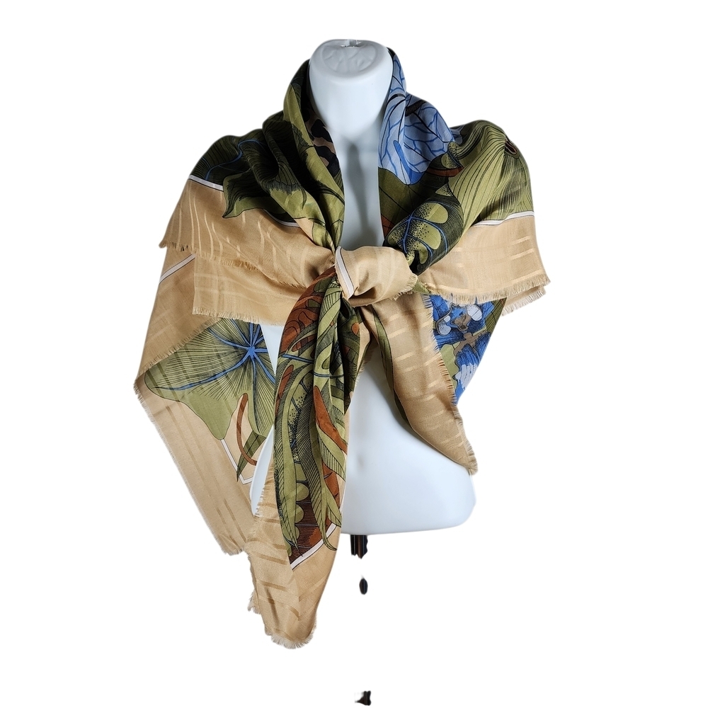 JIM RENOIR LEOPARD TROPICAL FOREST PRINTED SCARF